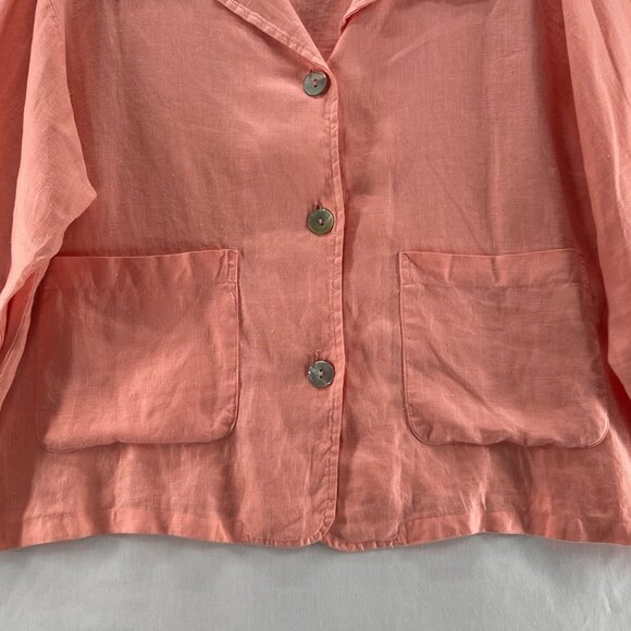 Bryn Walker Linen 3/4 Sleeves Topper Jacket Womens L Oversized Lagenlook Orange - Picture 4 of 11